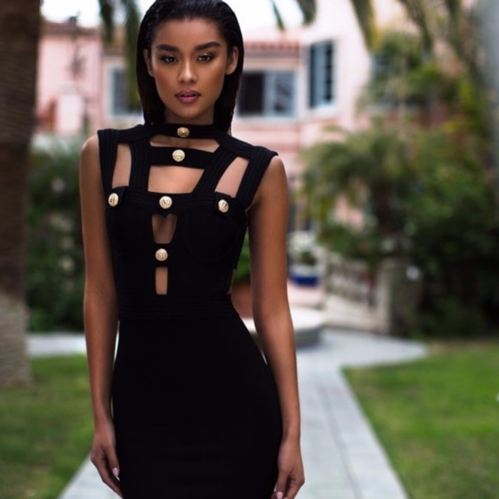 House of CB "Alfea" Black Cut Out Bandage Dress